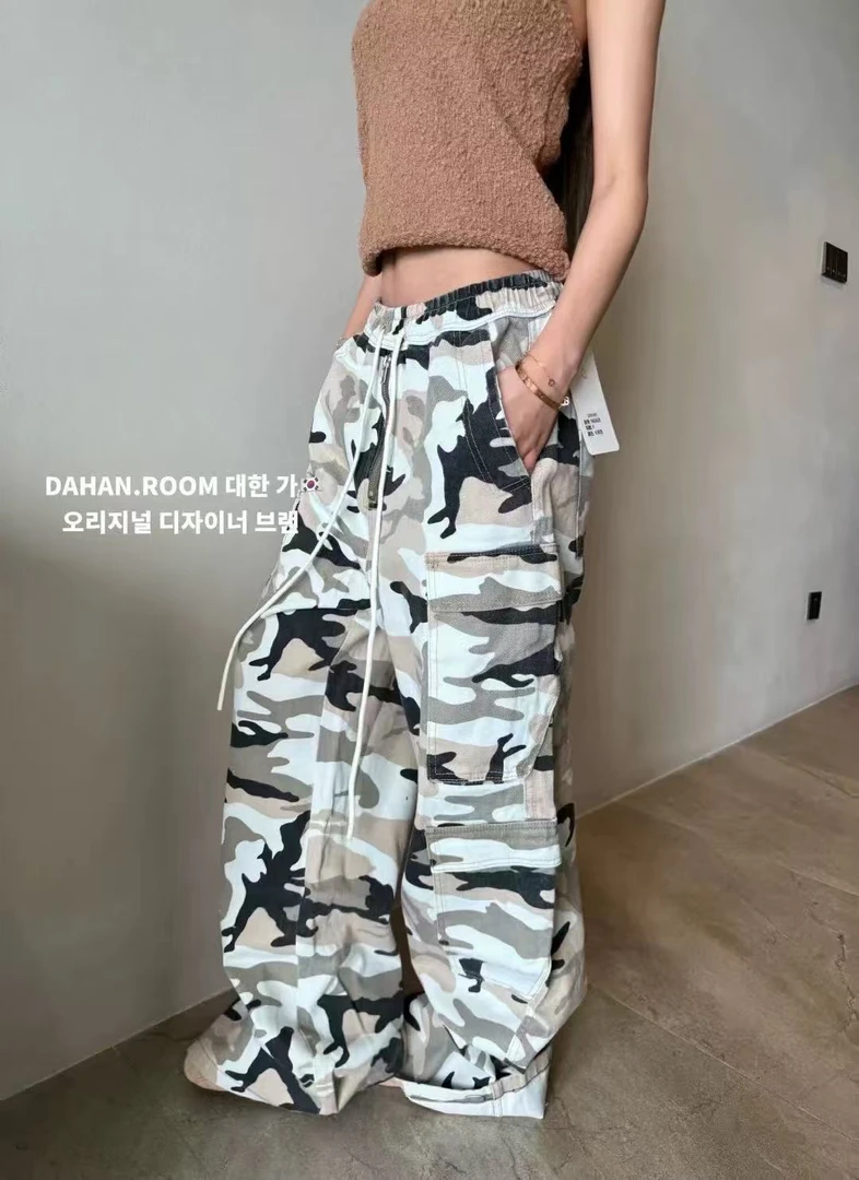 DAHAN正品早秋新款 很洋气的质感好的迷彩工装裤休闲裤女