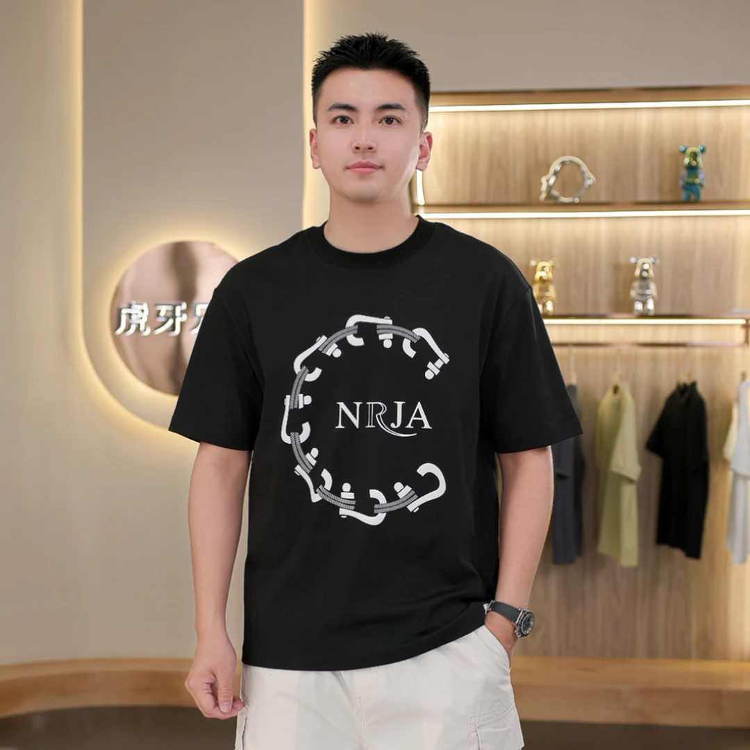 虎牙兄弟美式休闲t恤男款2025夏季户外运动凉感透气印花T恤JS5816