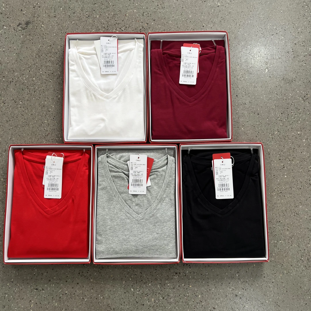 6706男士棉莫纯色V领内衣新款秋冬保暖舒适长袖男上亮男