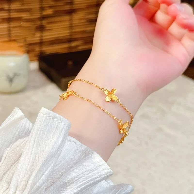 铜合金手链 优小桃花蝴蝶双层手链精致温柔氛围感0308
