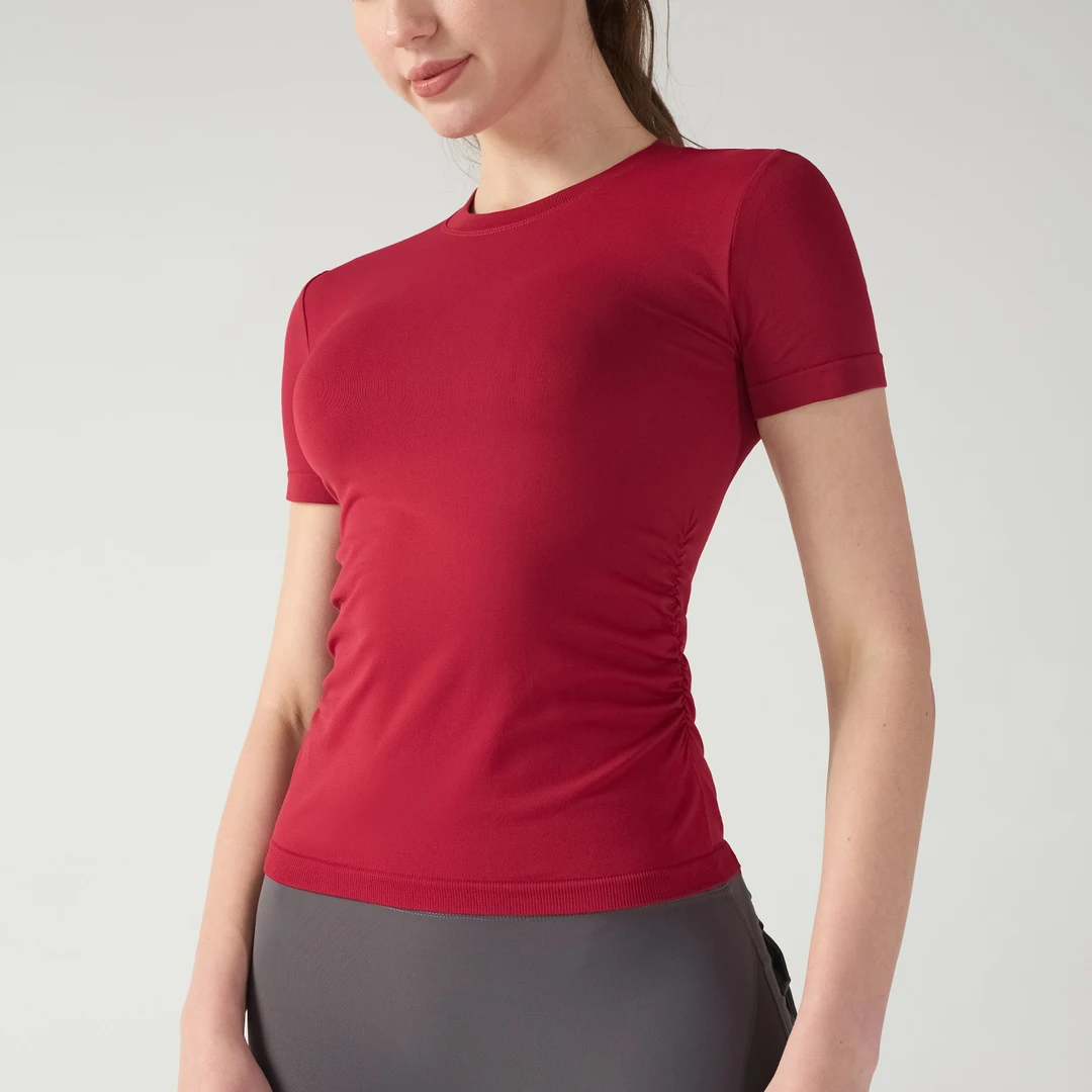 夏季修身速干透气女短袖上衣细腻纹理t恤裸感显瘦纯色运动健身T恤