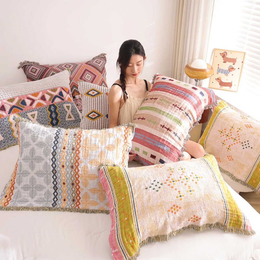 100%纯棉纱布枕巾一对装2025新款吸汗透气枕头巾全棉流苏枕头盖巾