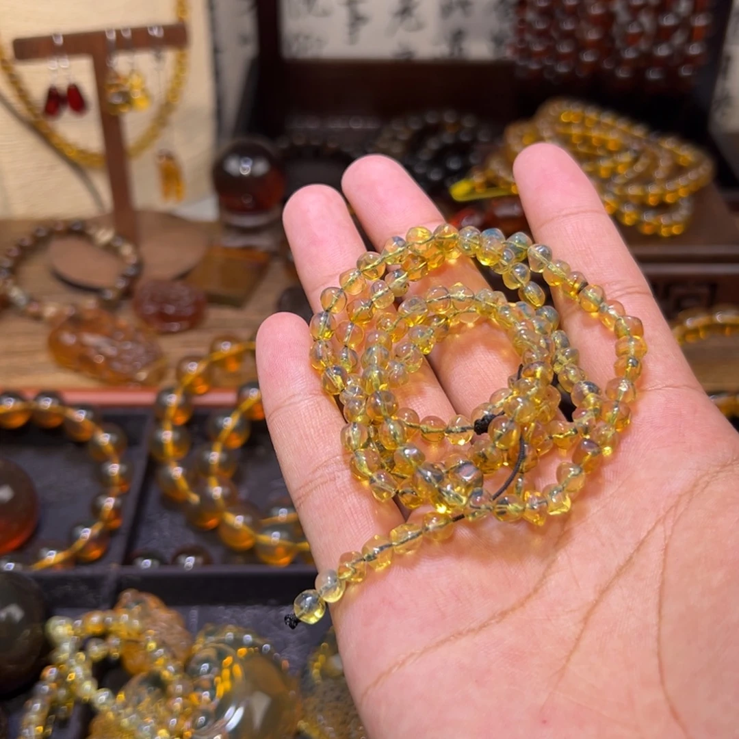 琥珀未镶嵌颈饰金蓝珀随形108