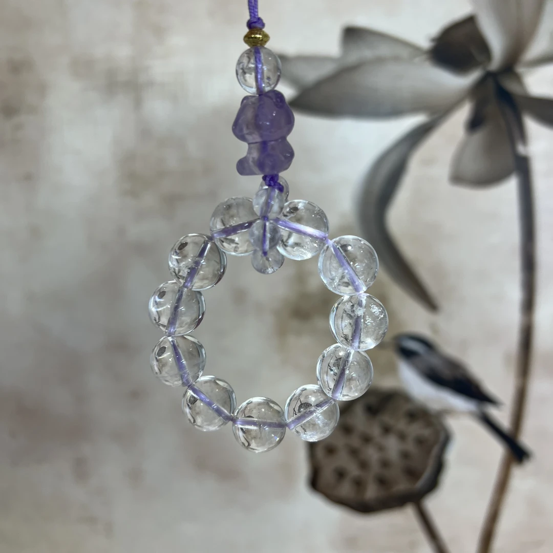 【月月家】H011天然水晶 原创紫水晶车挂12-13mm多样性发其一
