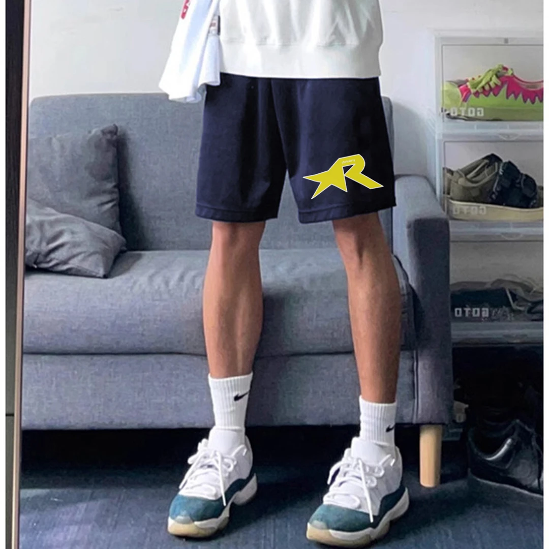 美式个性字母印花运动短裤男女夏季休闲百搭情侣抽绳直筒五分裤子