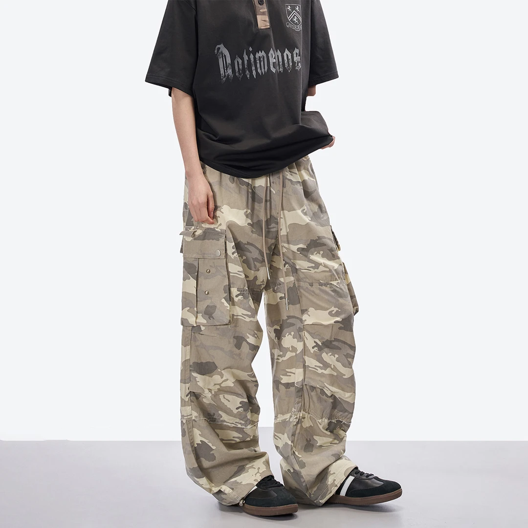 NOONOZ沙漠迷彩工装裤男美式复古多口袋裤子国潮痞帅宽松直筒长裤