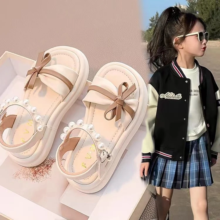 女童凉鞋2025夏季新款儿童蝴蝶结公主鞋中大童沙滩鞋软底1045