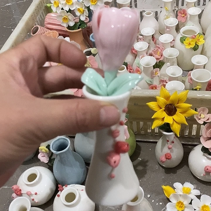 瓷片纯手工陶瓷花摆件瑕