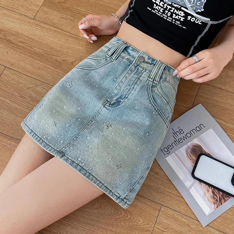 烫钻牛仔短裙女夏季薄款2024年新款显瘦网红辣妹设计感爆款短裤女