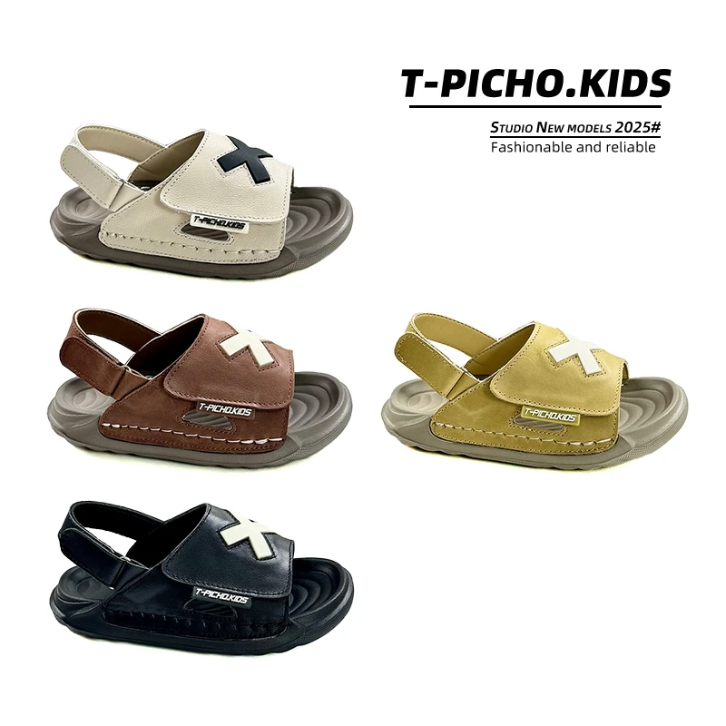 【XX小怪兽】(儿童头层牛皮凉鞋)2025夏季新款男童女童沙滩鞋-8802