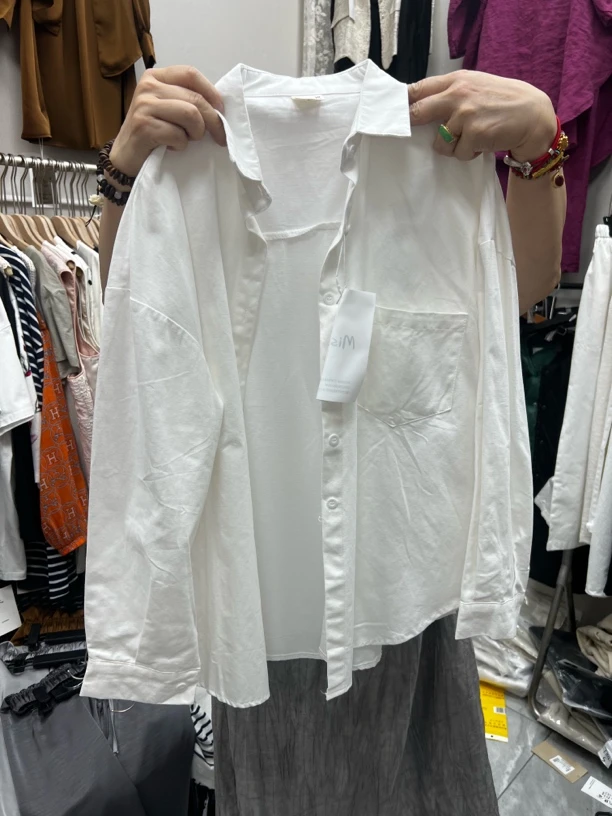 日系复古男士春夏白色长袖衬衫慵懒风oversize叠穿薄外套