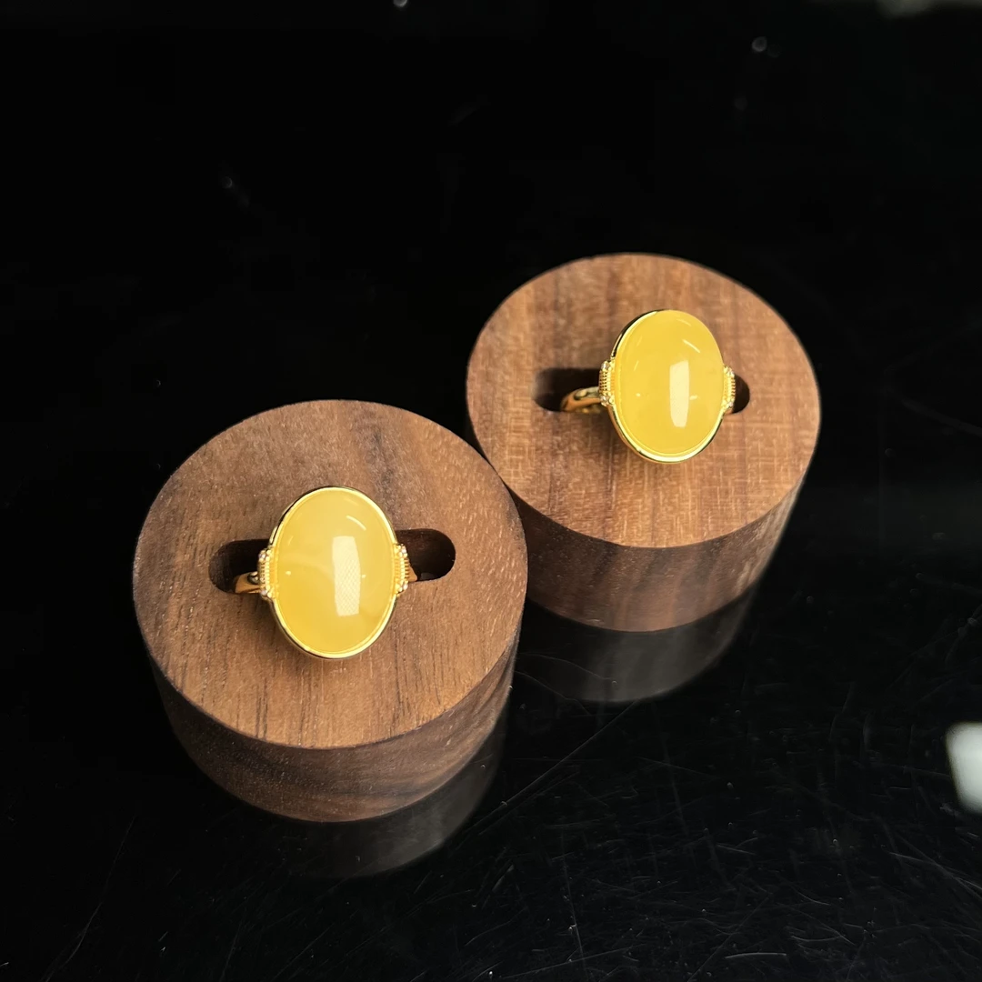 【北野珠宝】纯天然无优化俄料蜜蜡戒指B04H-131多样性发一15x10mm