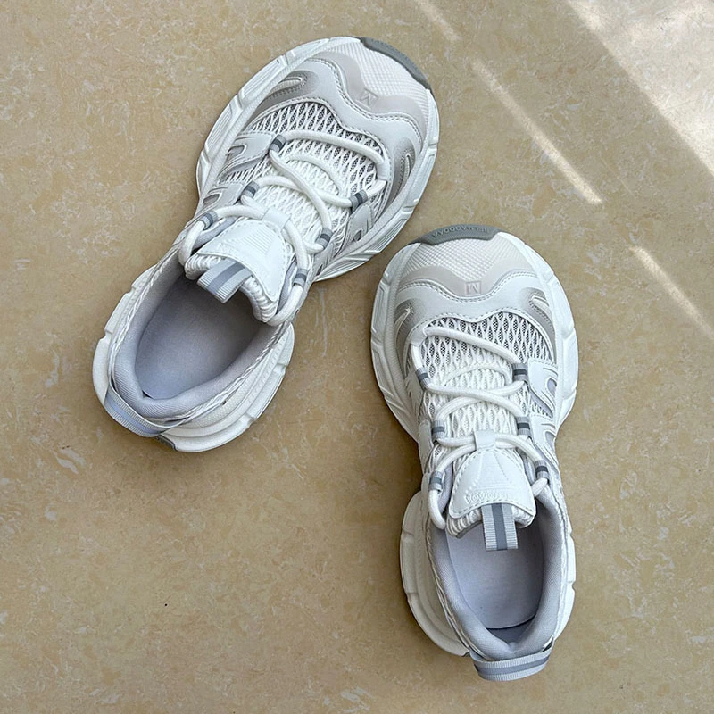 女士夏季薄款老爹鞋女2025夏季新款真皮网面透气休闲运动鞋ins潮