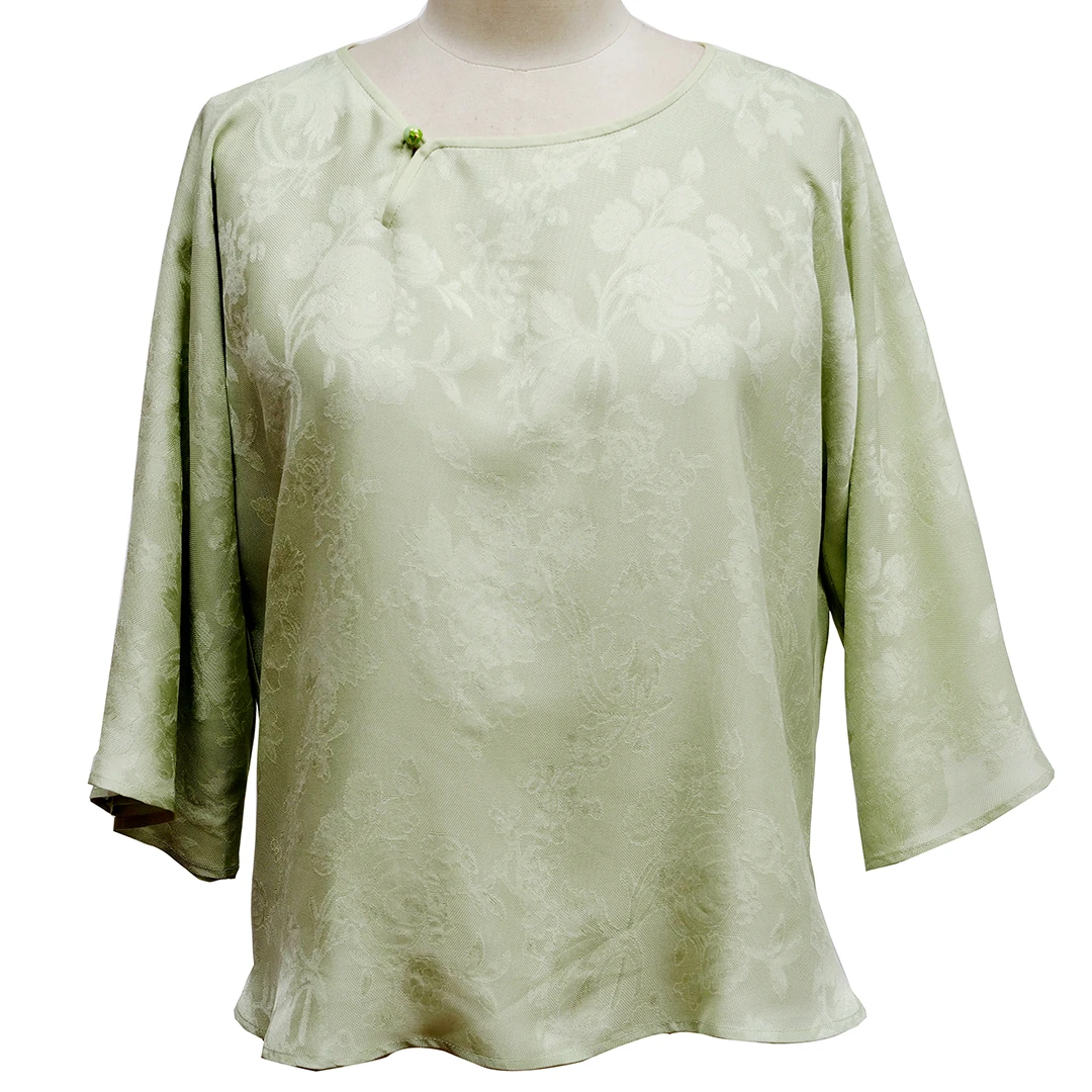 元始华风香云纱双色绞萝右开扣衬衫-H