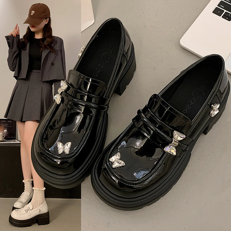 乐福鞋女2025春夏新款粗跟厚底英伦风复古时尚小个子玛丽珍小皮鞋