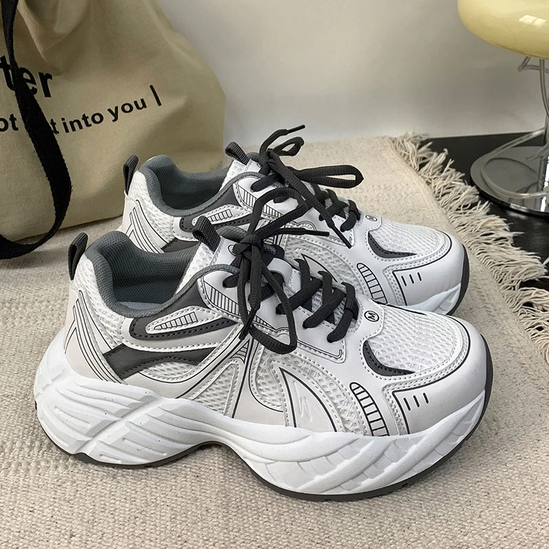 米灰色低帮2415百搭学院系带厚底增高时尚青春潮流港风休闲老爹鞋