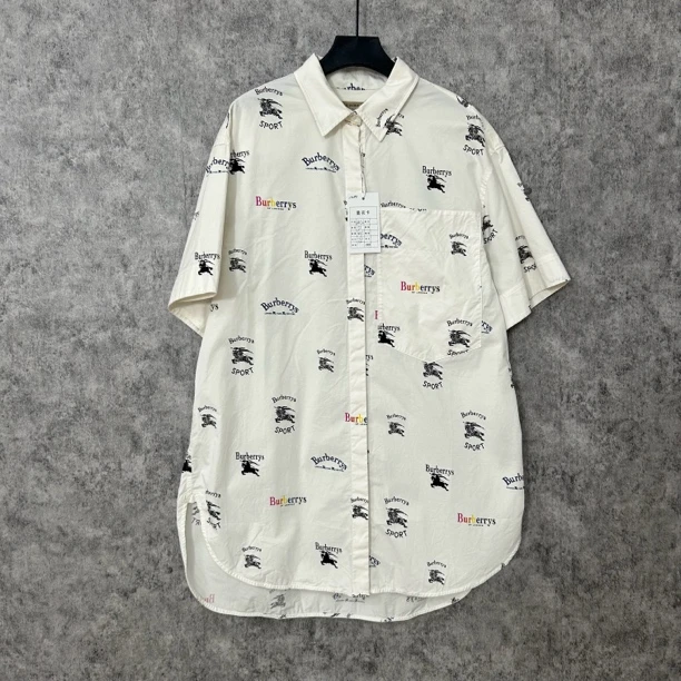 95新 BURBERRY/博柏利 白色满印战马半袖衬衫