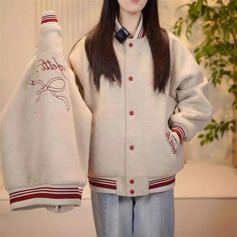 FAVMARTHA女童夹棉毛呢棒球服外套秋冬2025新款中大童韩版加厚