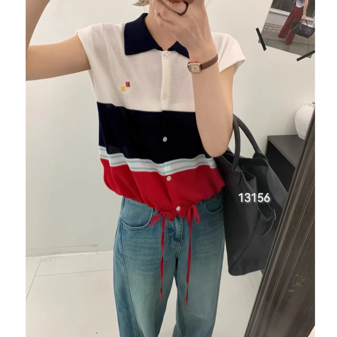 13156（部分无水洗唛，介意慎拍）WANGDAN翻领撞色拼接抽绳小飞袖