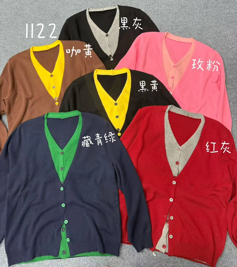 【蜜爷家】秋季V领拼色假两件毛衣1122#