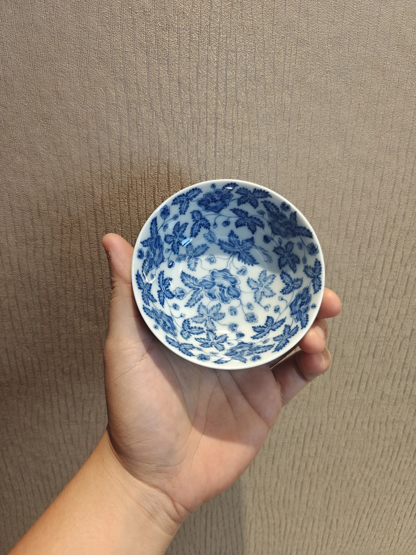 青花秋葵花普洱杯