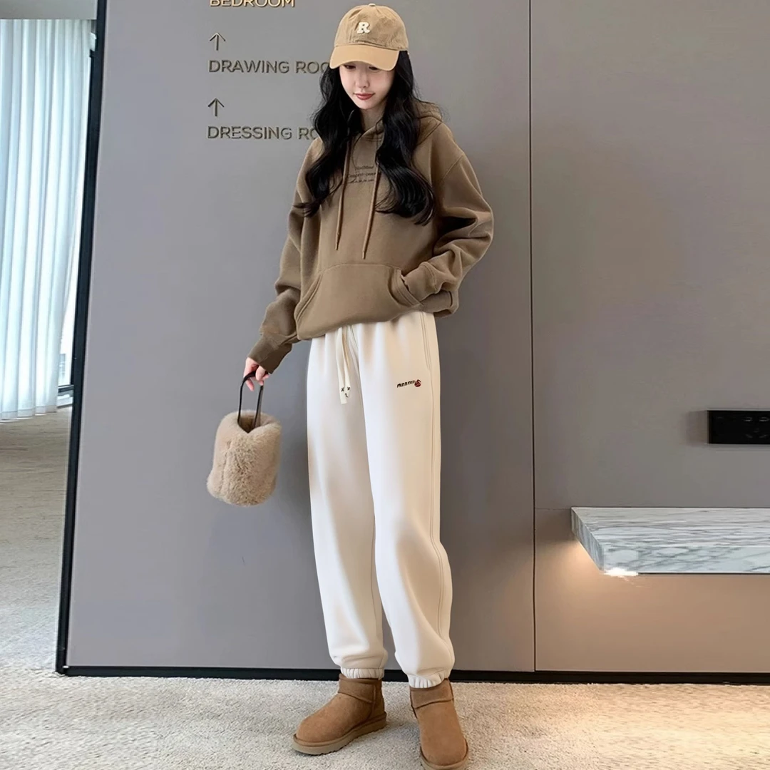 中大童加绒裤子女孩洋气百搭休闲裤女大童潮流宽松保暖卫裤外穿