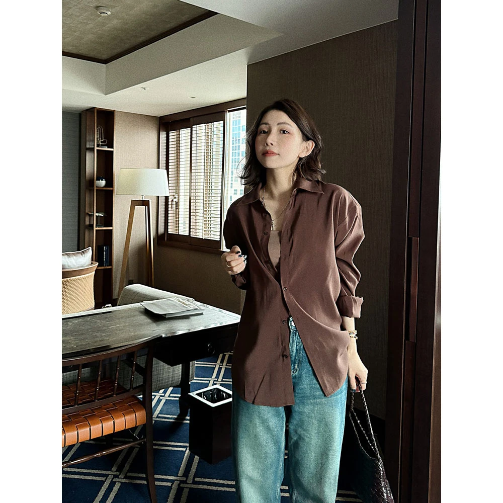 【MGDM】极简风长袖衬衫女高级感轻奢减龄洋气上衣宽松防晒衬衣