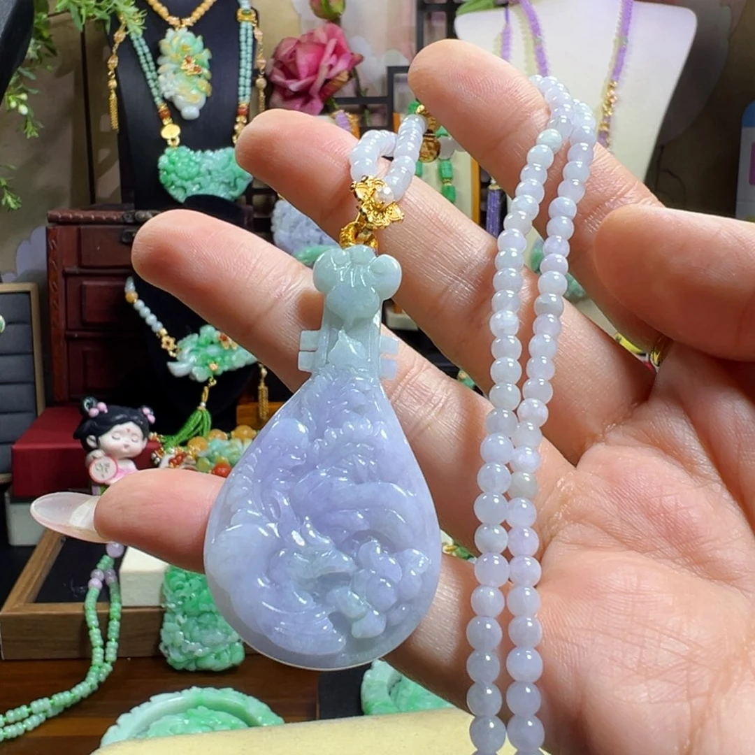 翡翠未镶嵌毛衣链紫凤凰琵琶