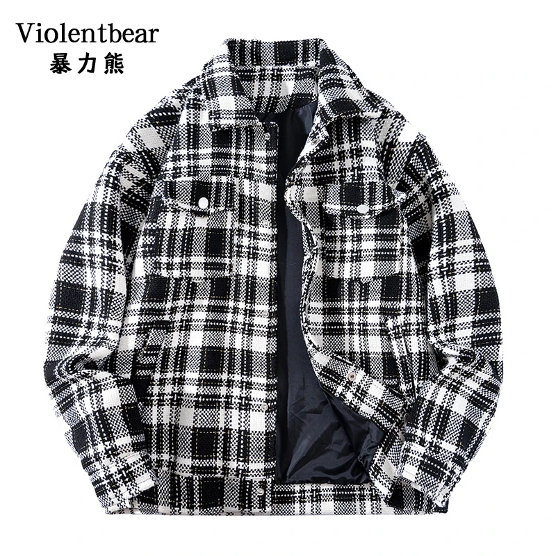 暴力熊复古潮流格子夹克男宽松休闲百搭翻领外套高级感格纹上衣男