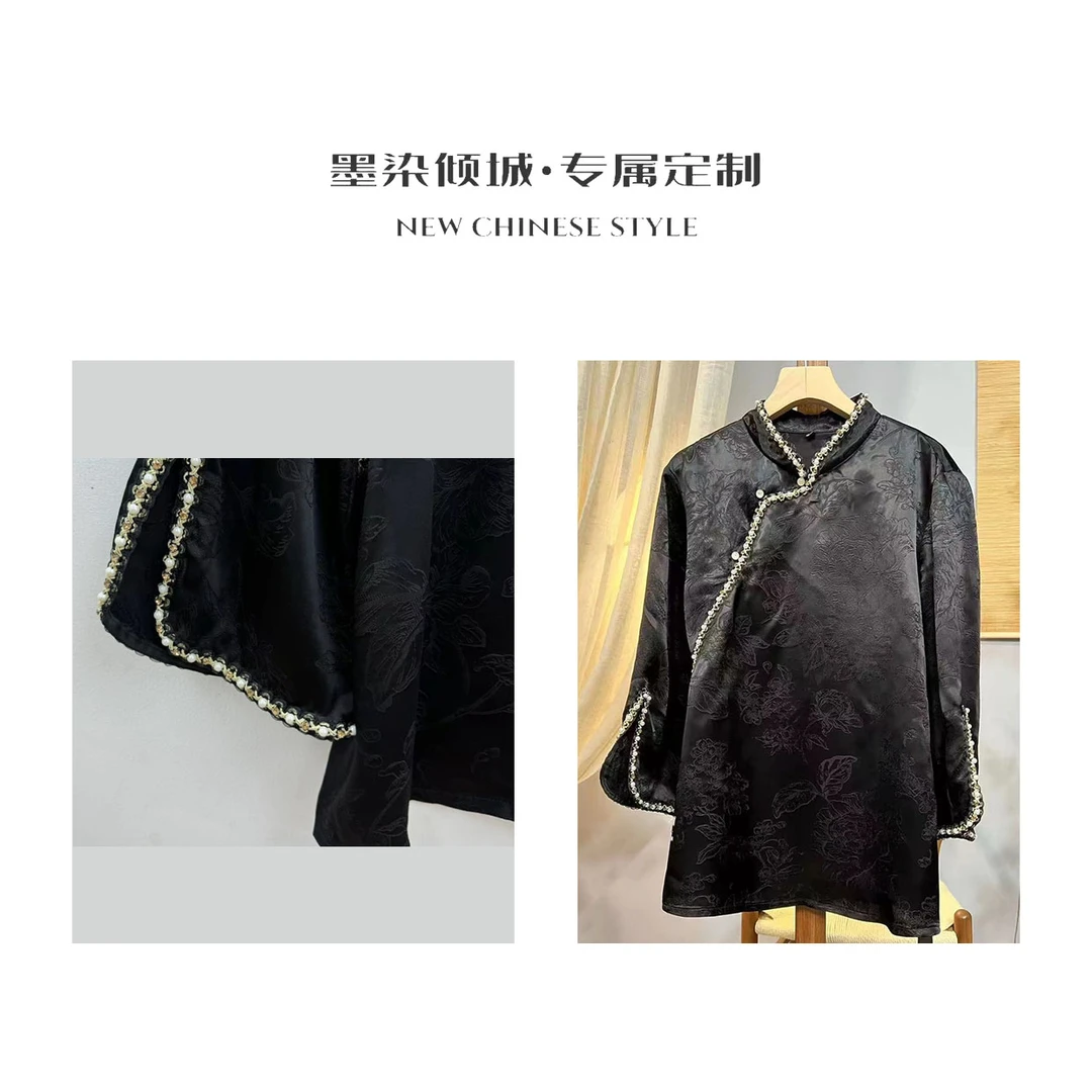 晚夜·小衫-高定香云老料提花珍珠镶边喇叭袖上衣