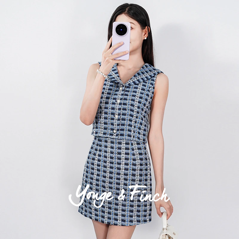 Yonge&Finch/扬芬缇2025秋季千金小香风翻领马甲短裤套装 CERDICY