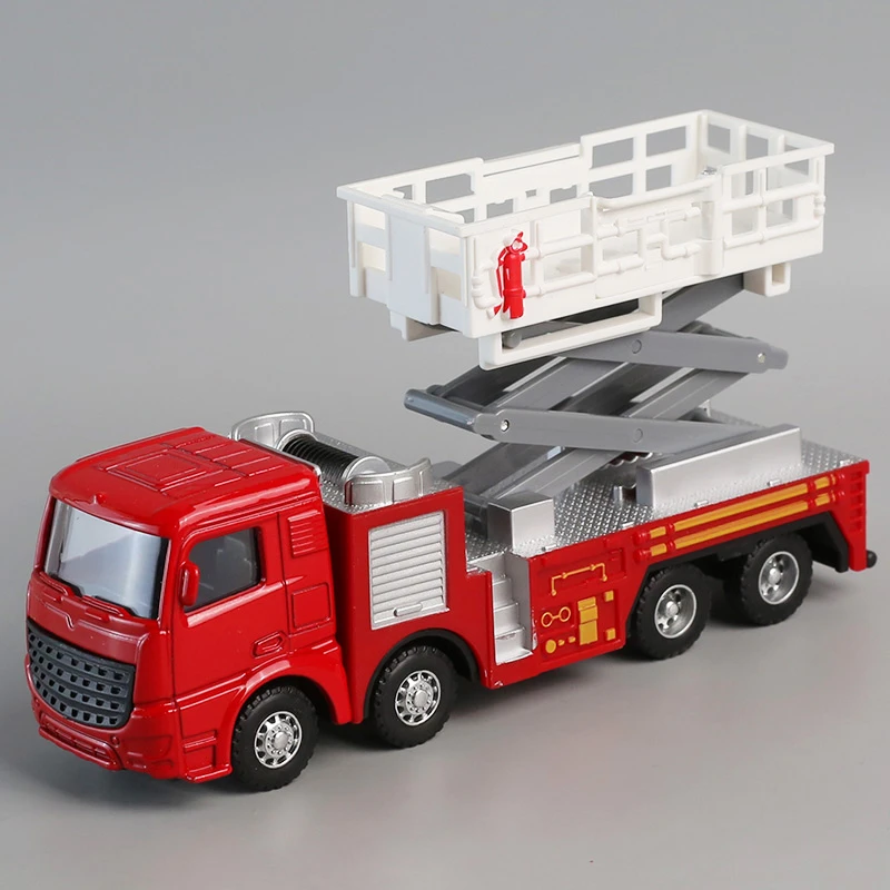 合金车头消防升降车惯性耐摔玩具车城市救援云梯车水箱工具车模型