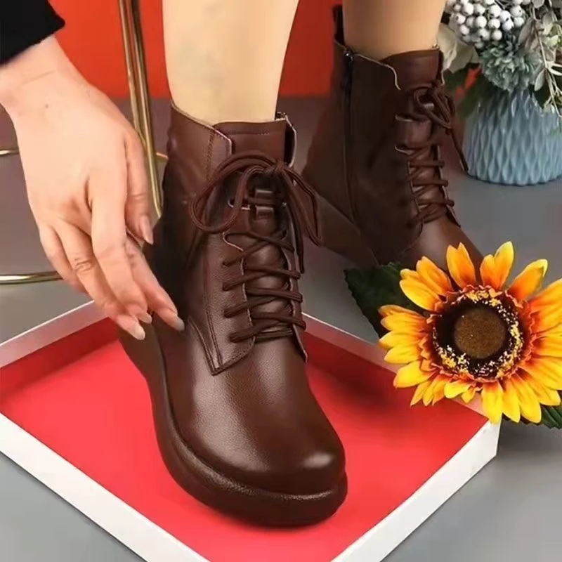 马丁靴冬季加绒毛女靴妈妈鞋厚底松糕短靴女2025年秋冬新款