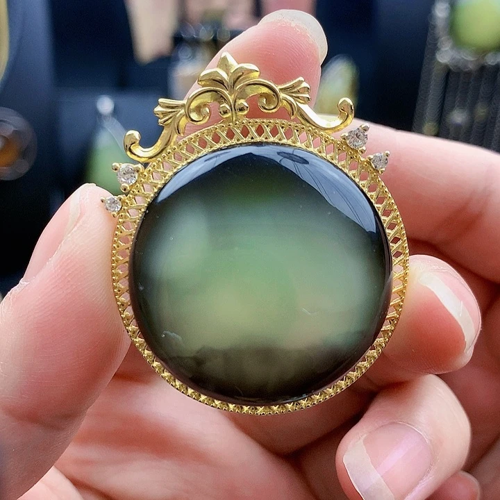 琥珀裸石银S925镶嵌坠