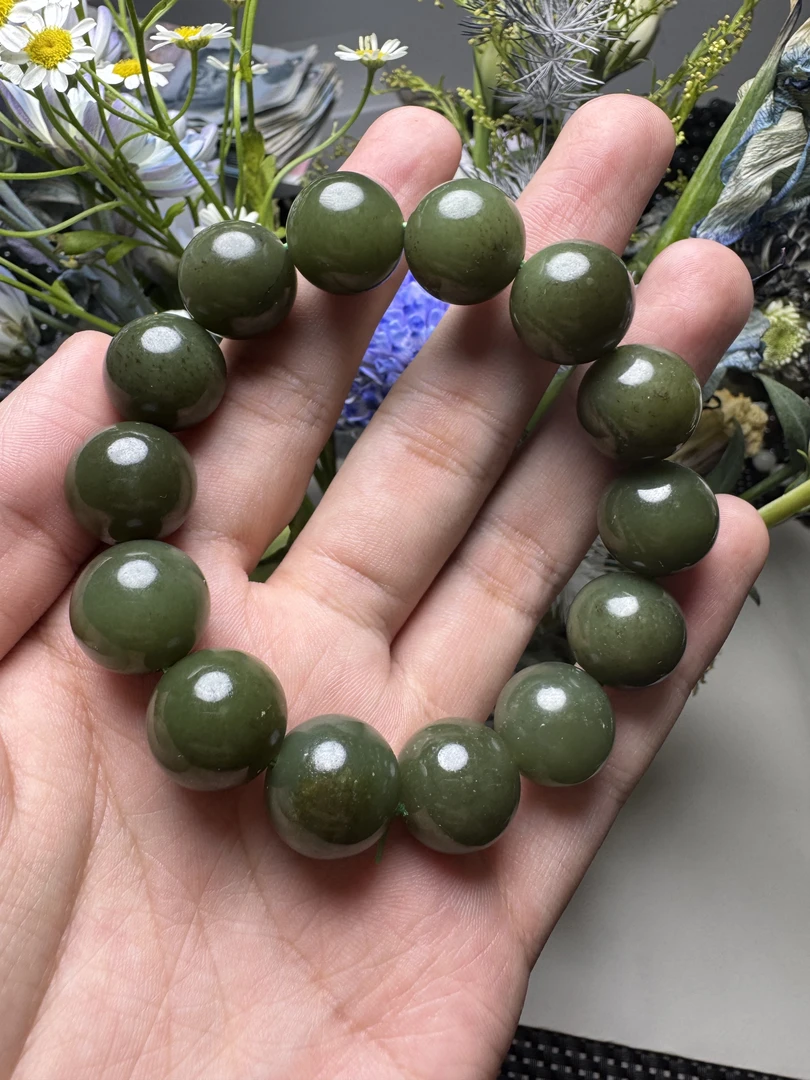 天然和田玉青黄口卡16mm