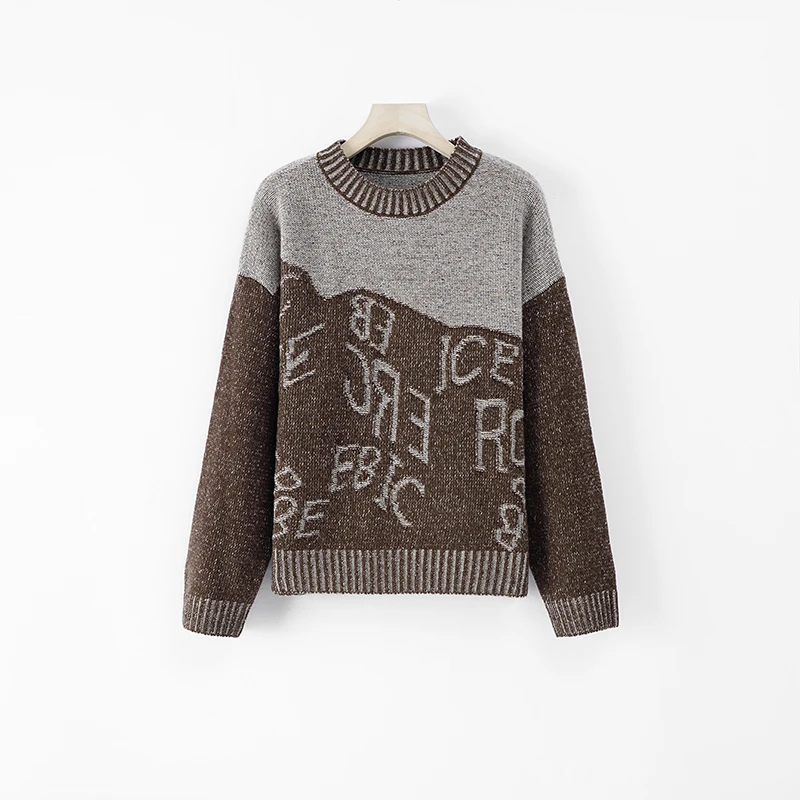 网红针织时尚休闲女士圆领秋冬拼色毛衫WH-K3