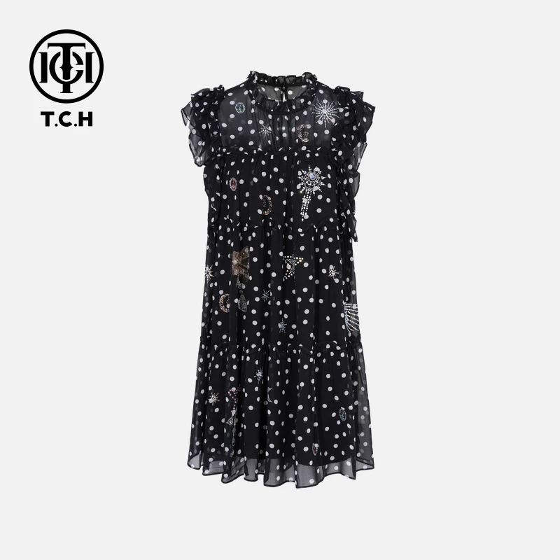 TCH烫钻工艺新时尚淑女百搭潮流连衣裙女T75B30E5203轻奢碎花春夏