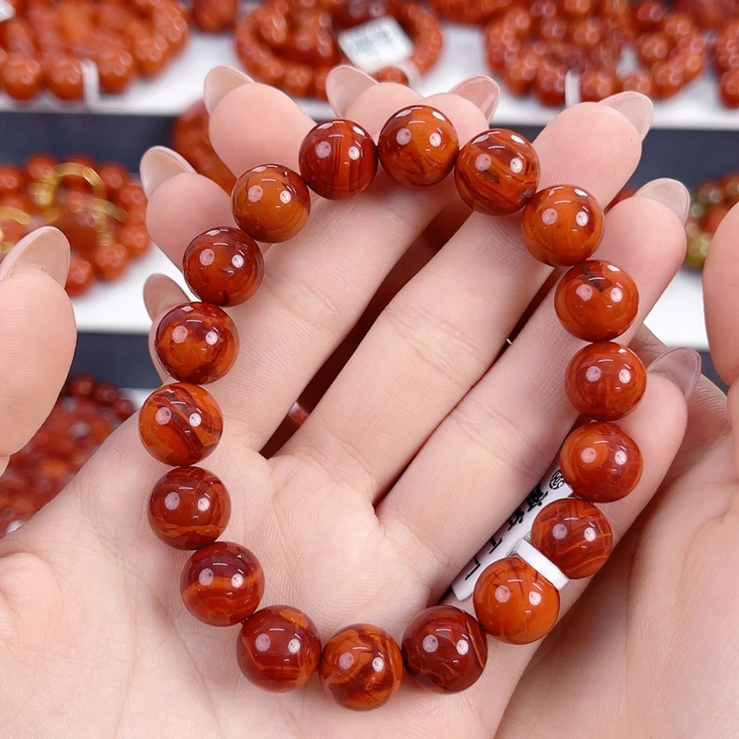 南红玛瑙未镶嵌瓦西牛血红火焰11mm手串