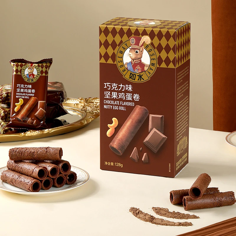 如水坚果巧克力/榴莲/抹茶鸡蛋卷128g酥脆零食健康微甜浓郁干净