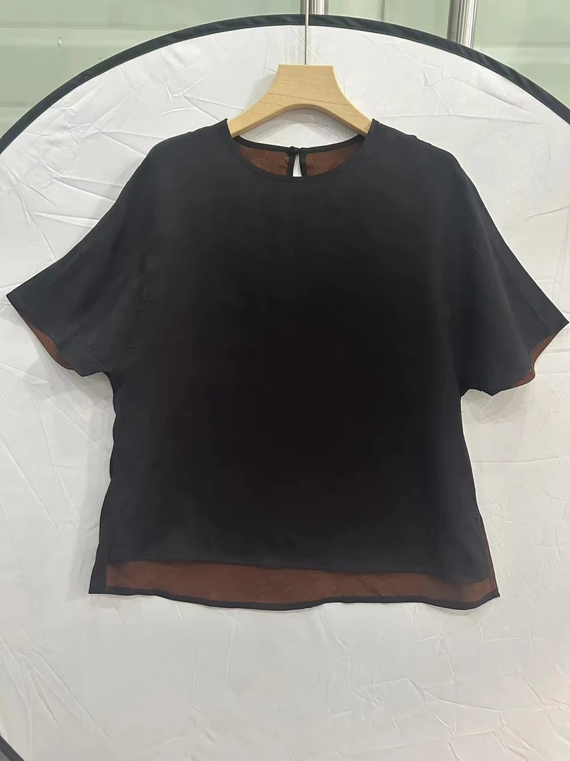 【甜蜜觅】经典新款夏季中式V领复古中国风桑蚕丝上衣女短袖