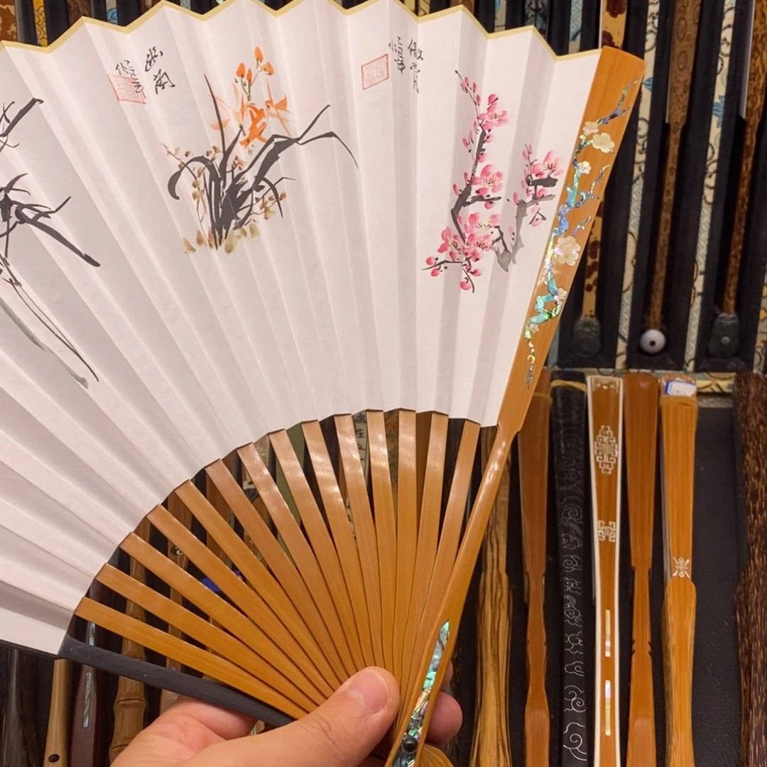 扇子《梅花》老玉竹三合青螺钿