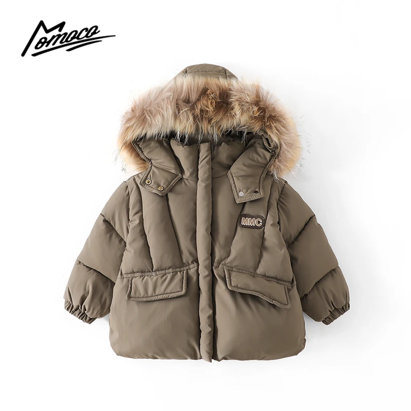 MOMOCO冬季新款男女童时尚洋气宽松加厚连帽工装棉服75480101024