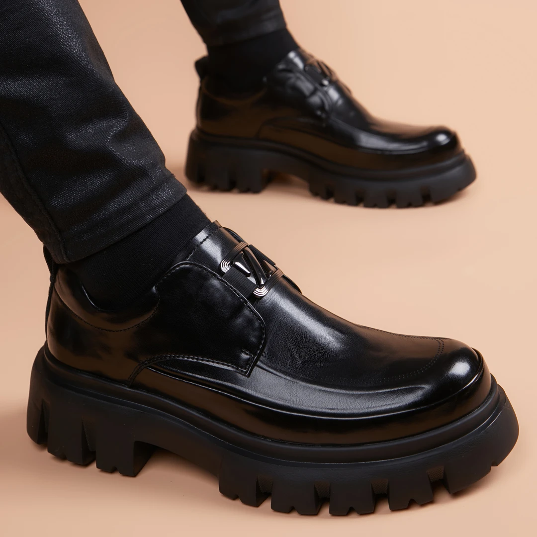 皮鞋男爆款2025新款商务休闲厚底增高真皮男鞋一脚蹬圆头轻奢百搭