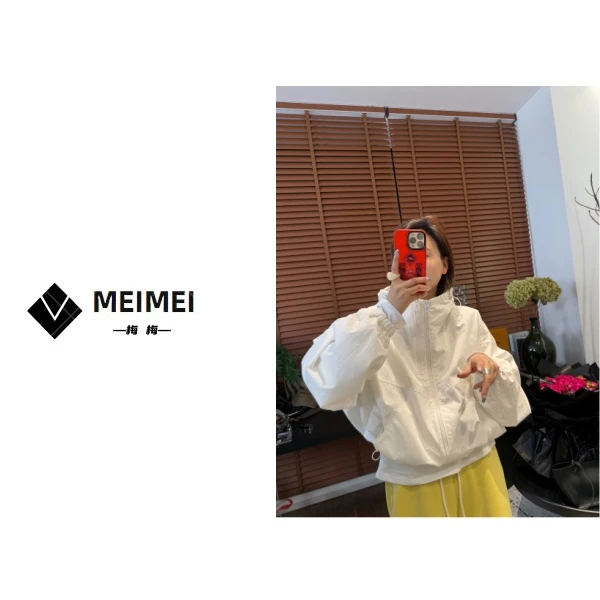 XMM.【白色冲锋衣】时尚百搭防晒休闲连帽宽松春季新款韩版拉链显瘦
