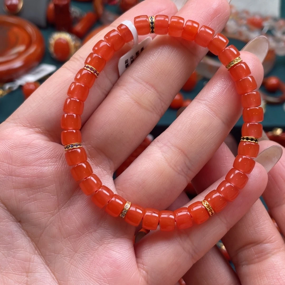 南红玛瑙未镶嵌保山南红直切diy单圈手串6mm