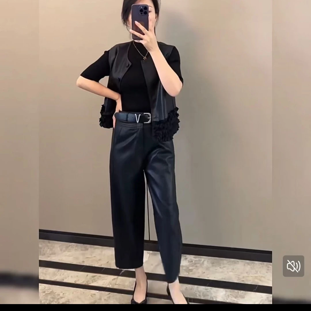 3169加绒九分皮裤