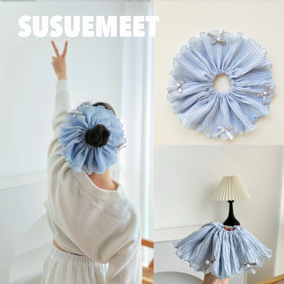 去海边文艺大发圈 超仙春天清新温柔甜美网纱多层花边头饰发饰