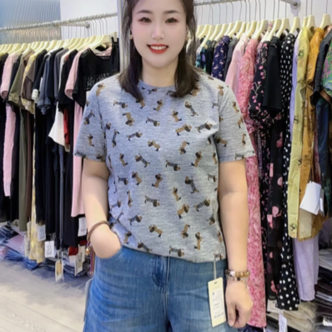 65576拼接印花纯色短袖