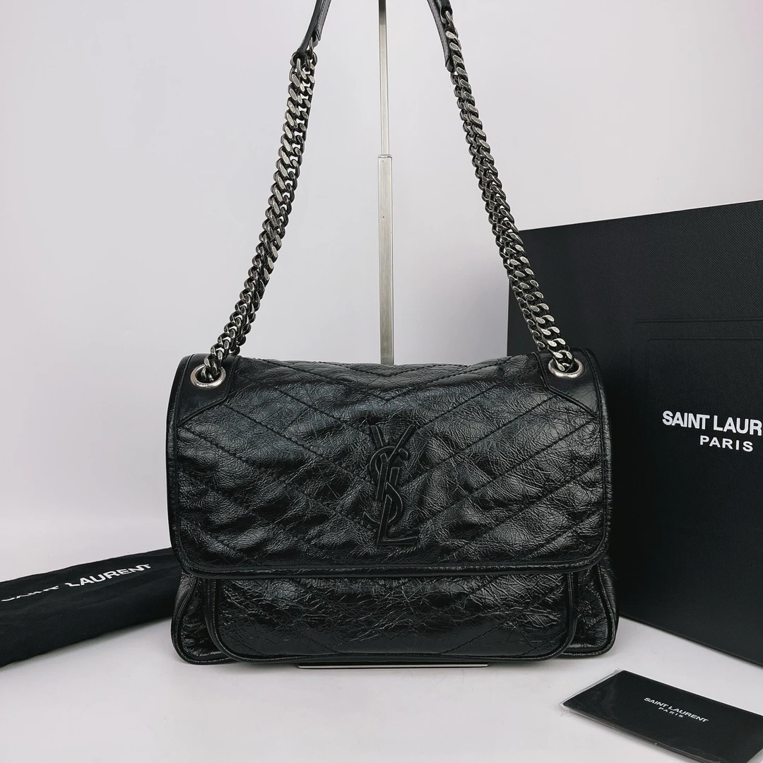 95新 YSL/圣罗兰 圣罗兰 黑色niki单肩包底长27 J608