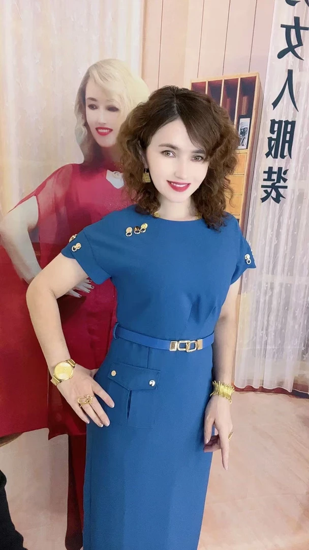 MODA KIZ新款气质修身显瘦通勤短袖连衣裙中长款